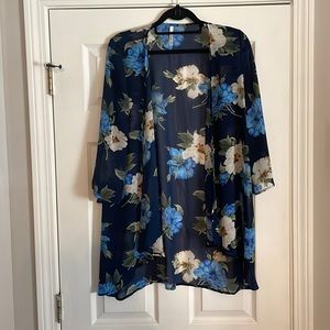 Sheer blue floral kimono
